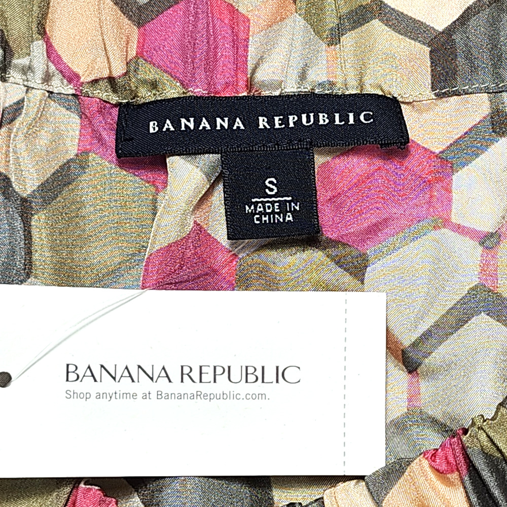 Banana Republic 100% Silk Colorful Blouse W/ Modern Geometric Pattern Women's Sm - Picture 7 of 11